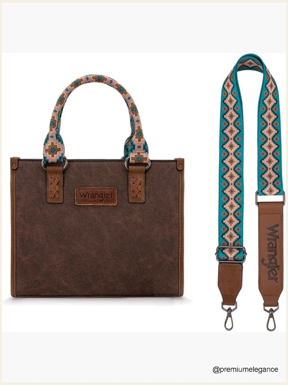 Aztec Print Western Tote Bag with Whipstitch Details, Top Zipper, Adjustable